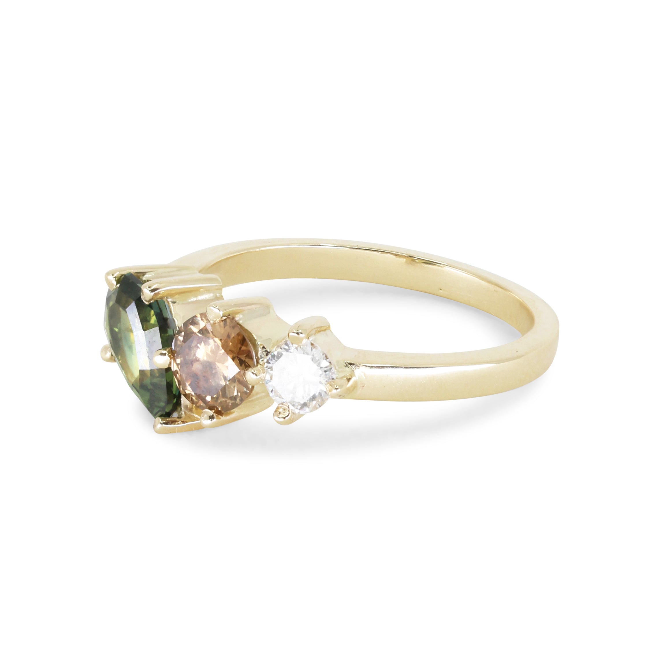 14k Yellow Gold Sapphire & Ombre Diamond Cluster Ring