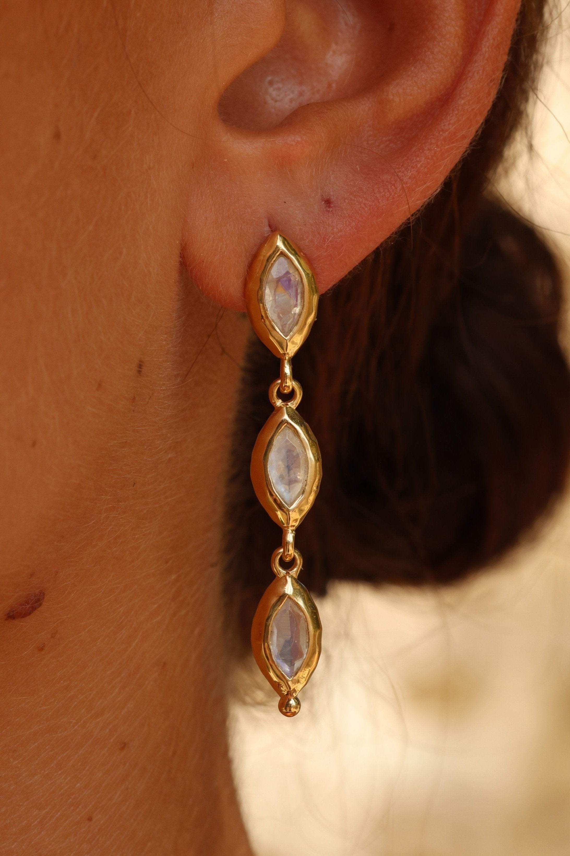 Isabella Marquise Moonstone Gold Earrings