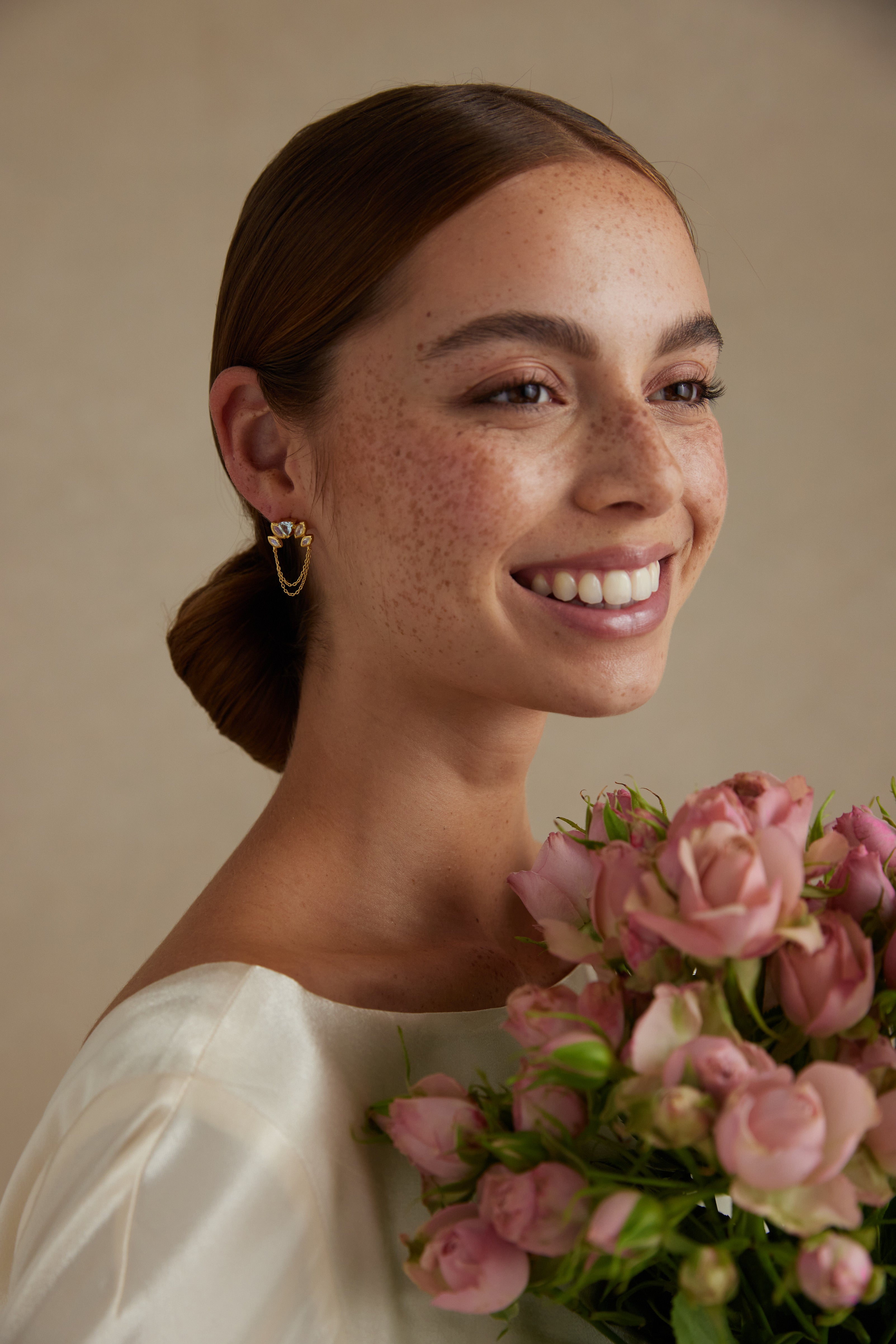 Ada Blue Topaz Chain Gold Studs