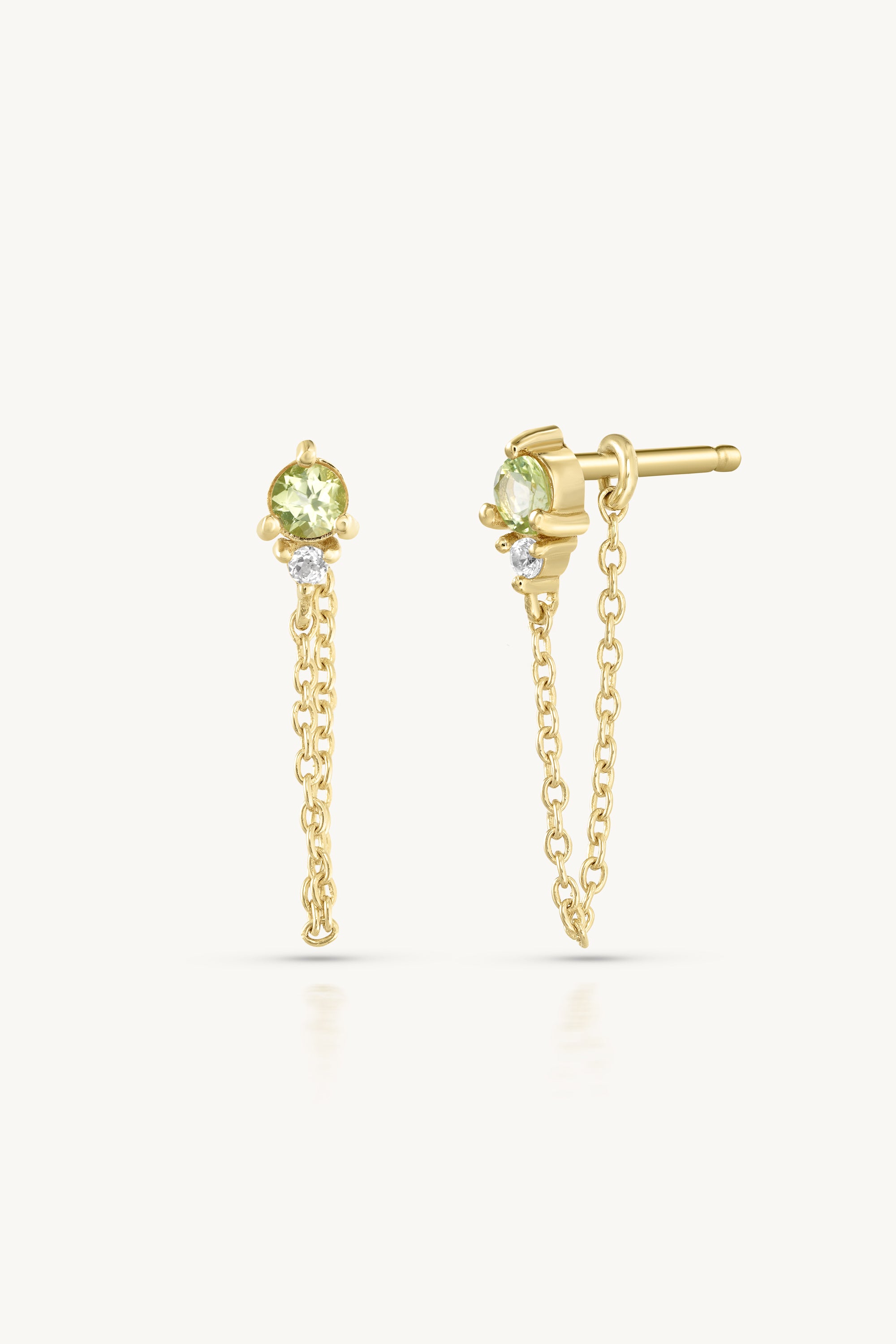 August Peridot Birthstone Gold Stud