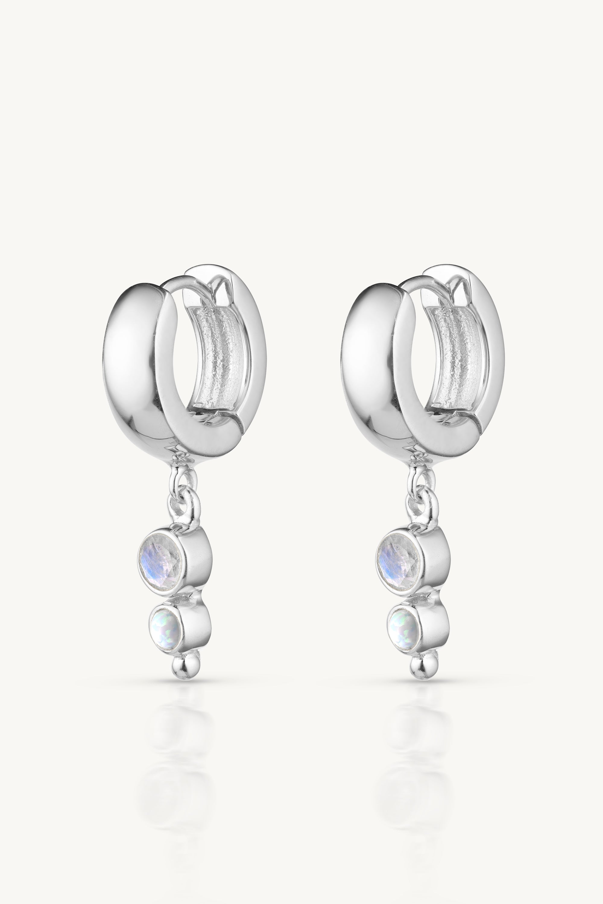 Cora Opal Moonstone Silver Huggies