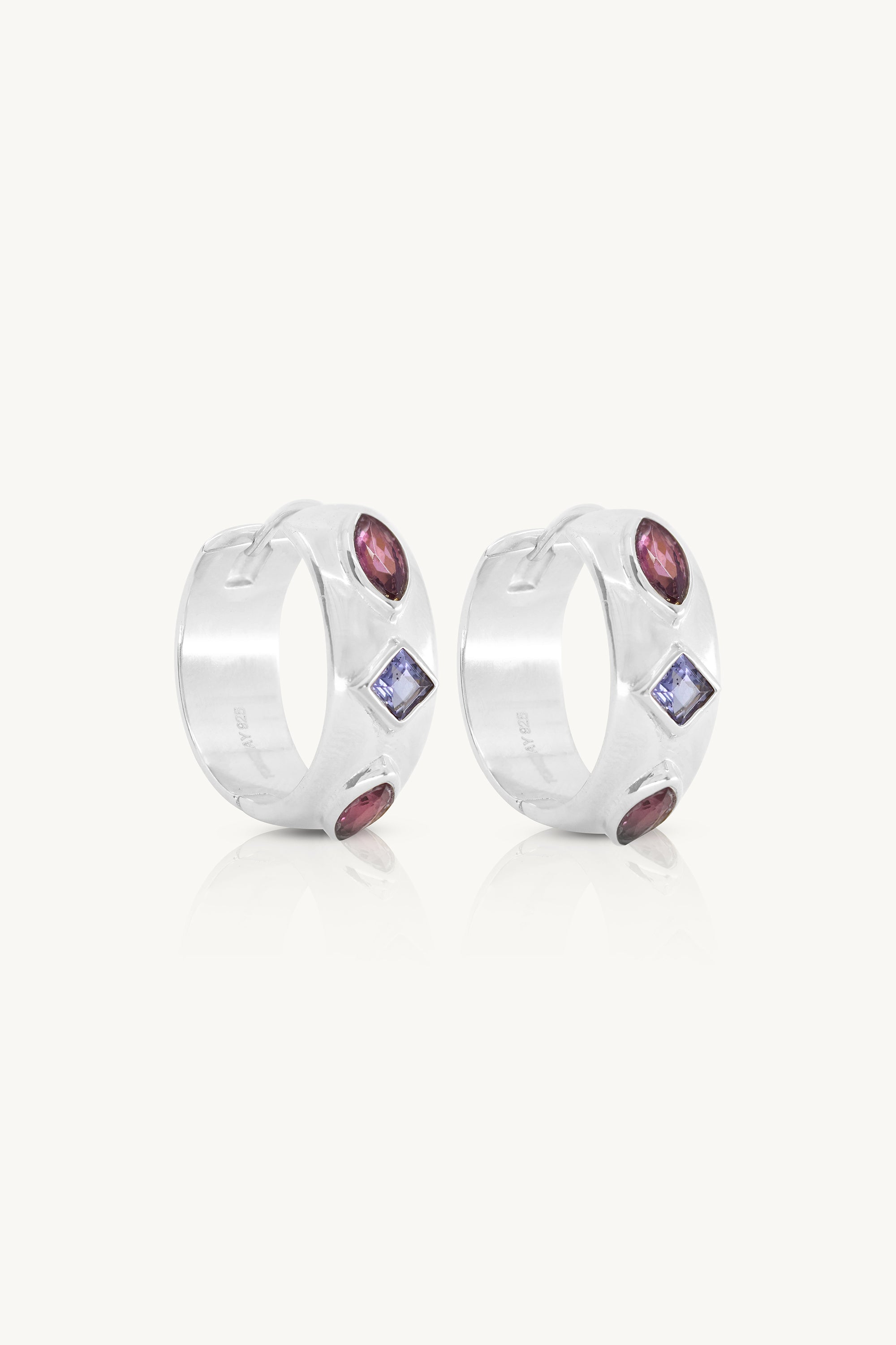 Coronet Iolite & Rhodolite Silver Hoops