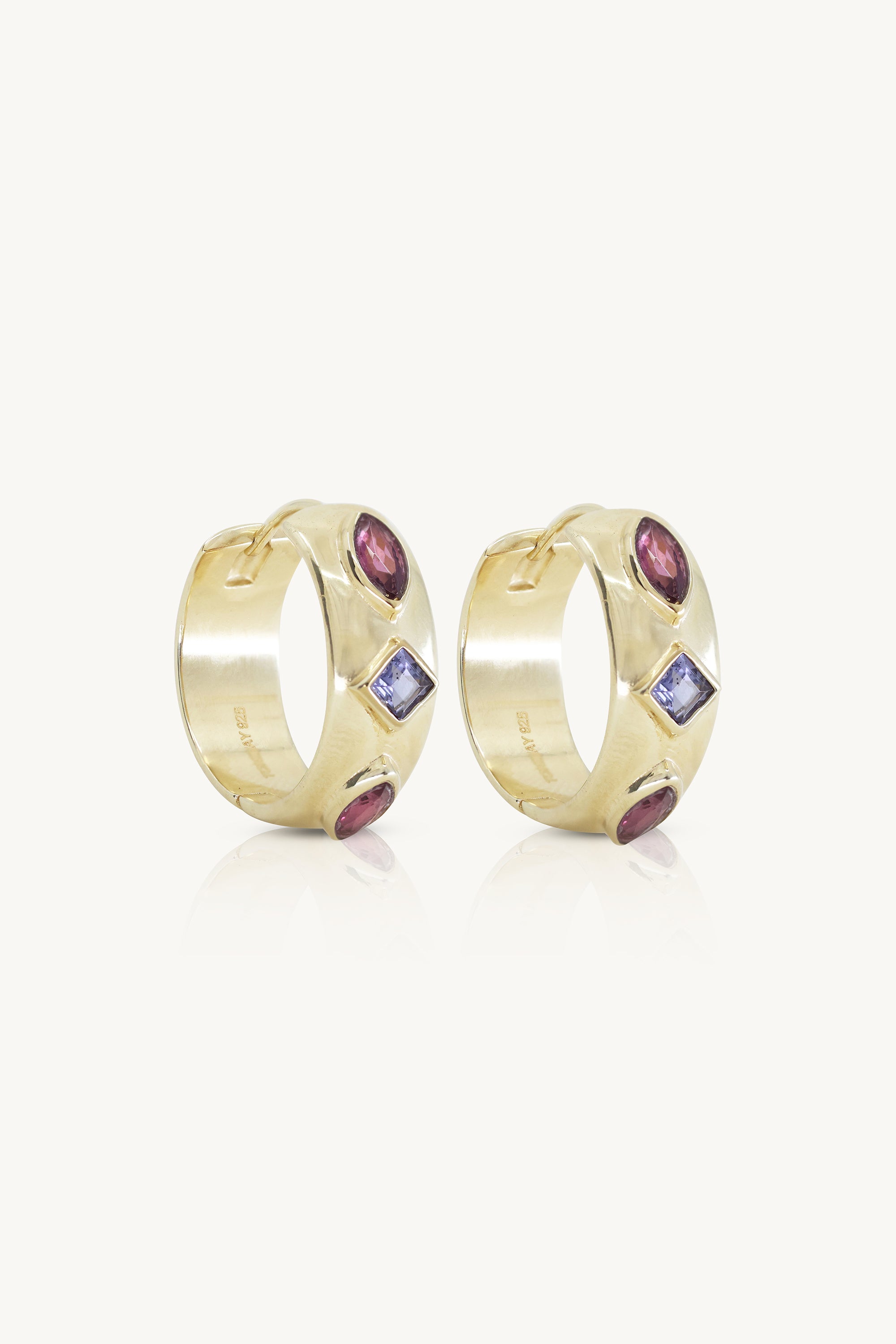 Coronet Iolite & Rhodolite Gold Hoops