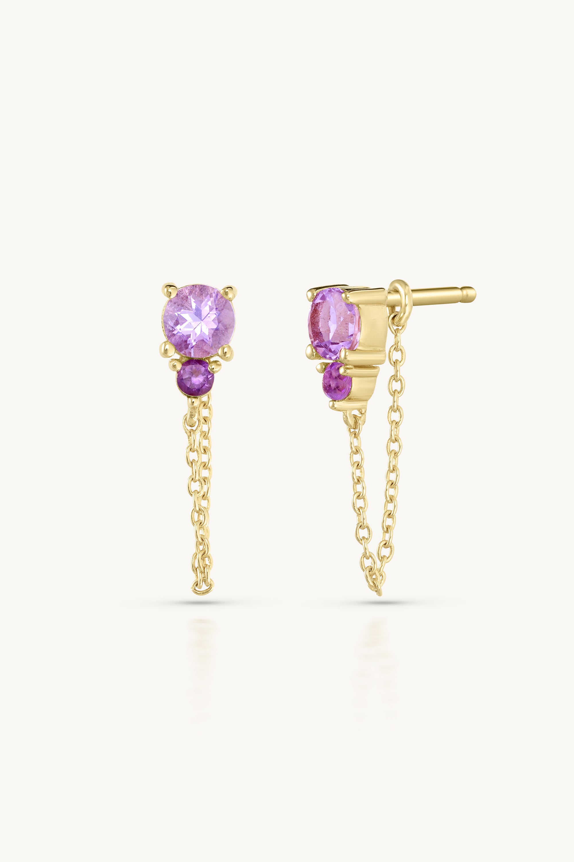 February Ombre Amethyst Birthstone Gold Stud