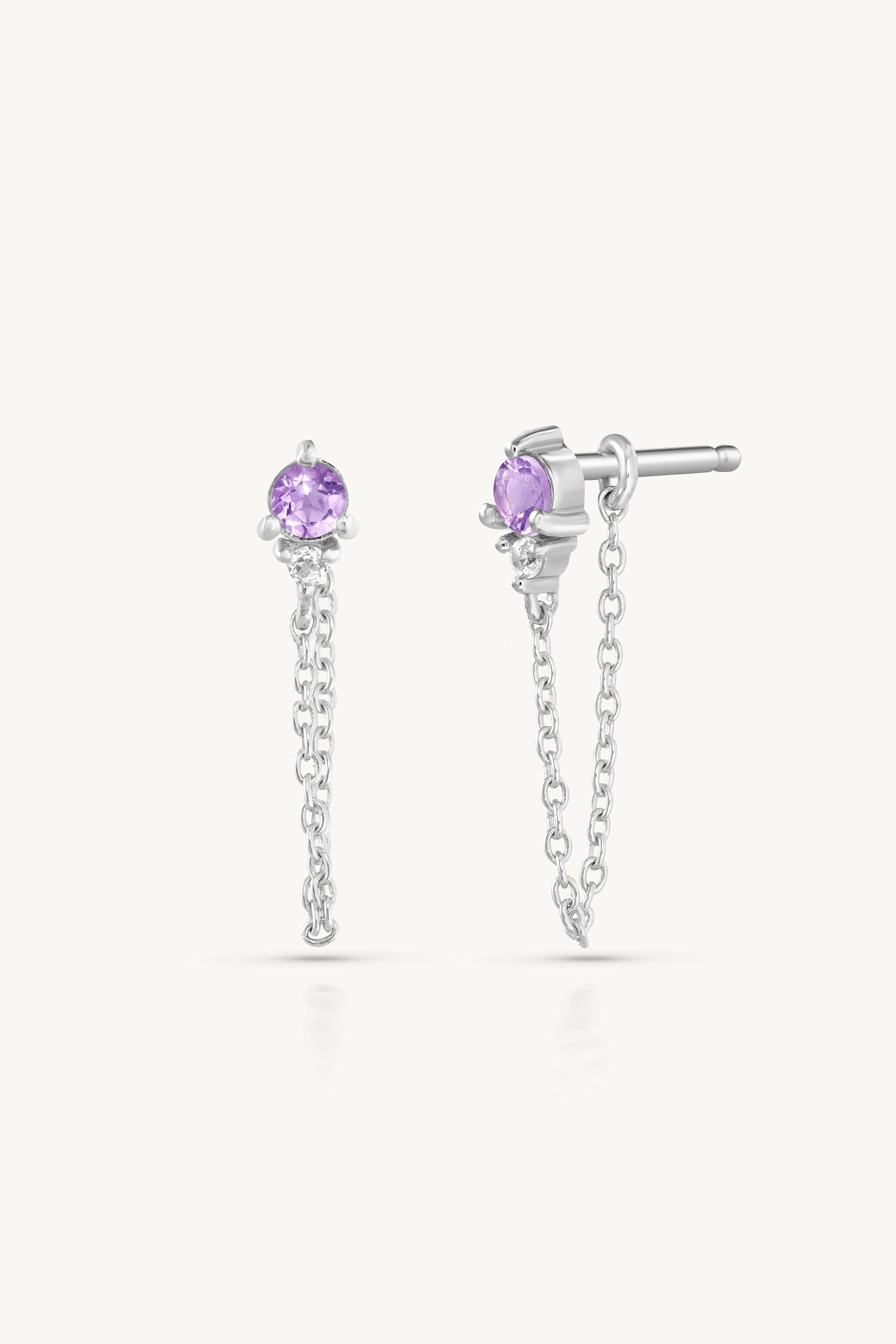 February Amethyst Birthstone Silver Stud