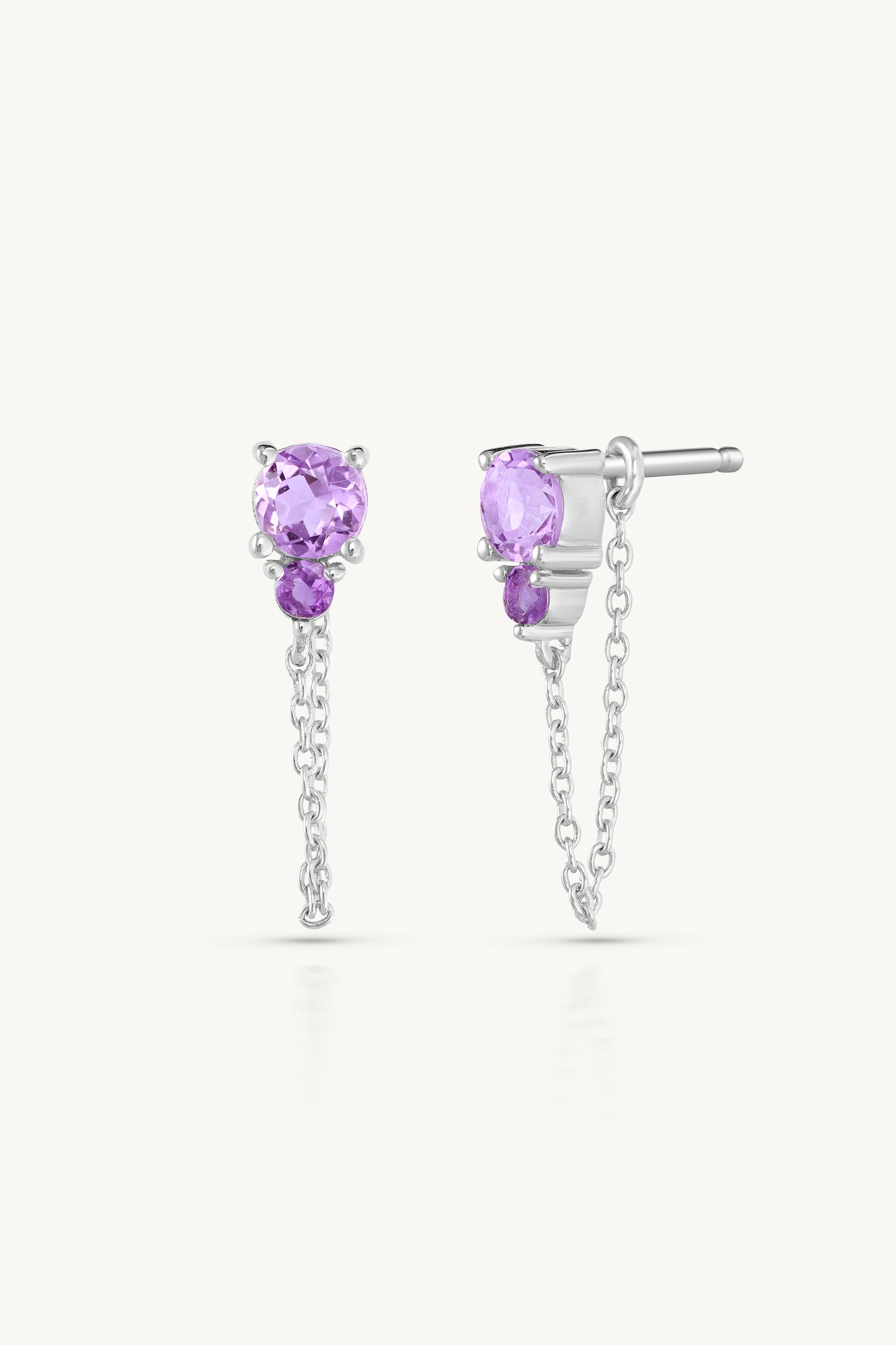 February Ombre Amethyst Birthstone Silver Stud