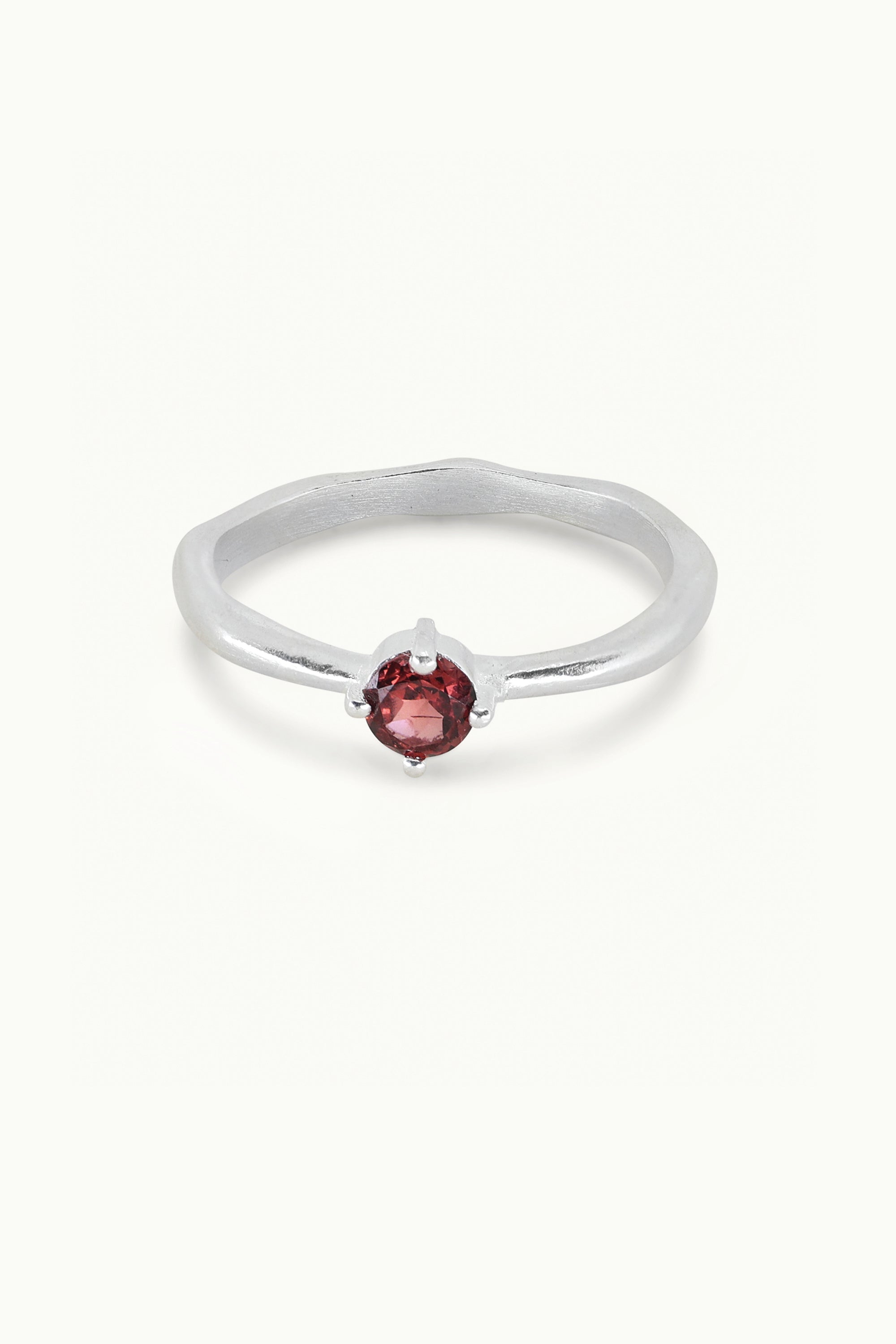 January Garnet Silver Birthstone Ring