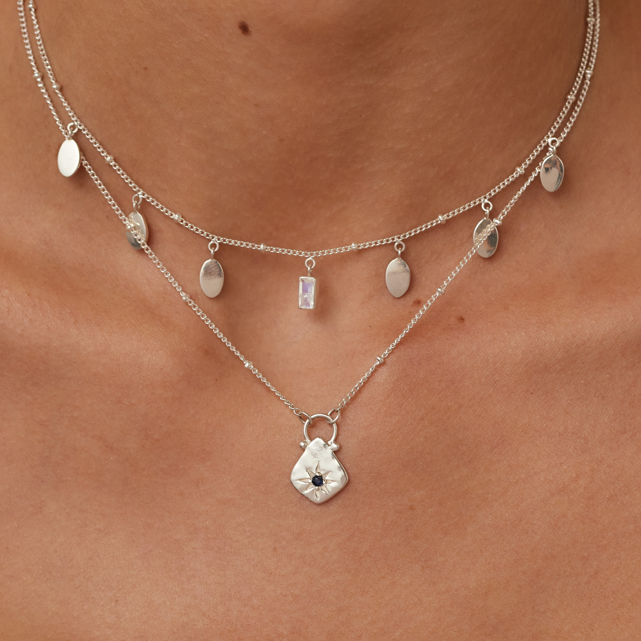 Petal Moonstone Silver Necklace