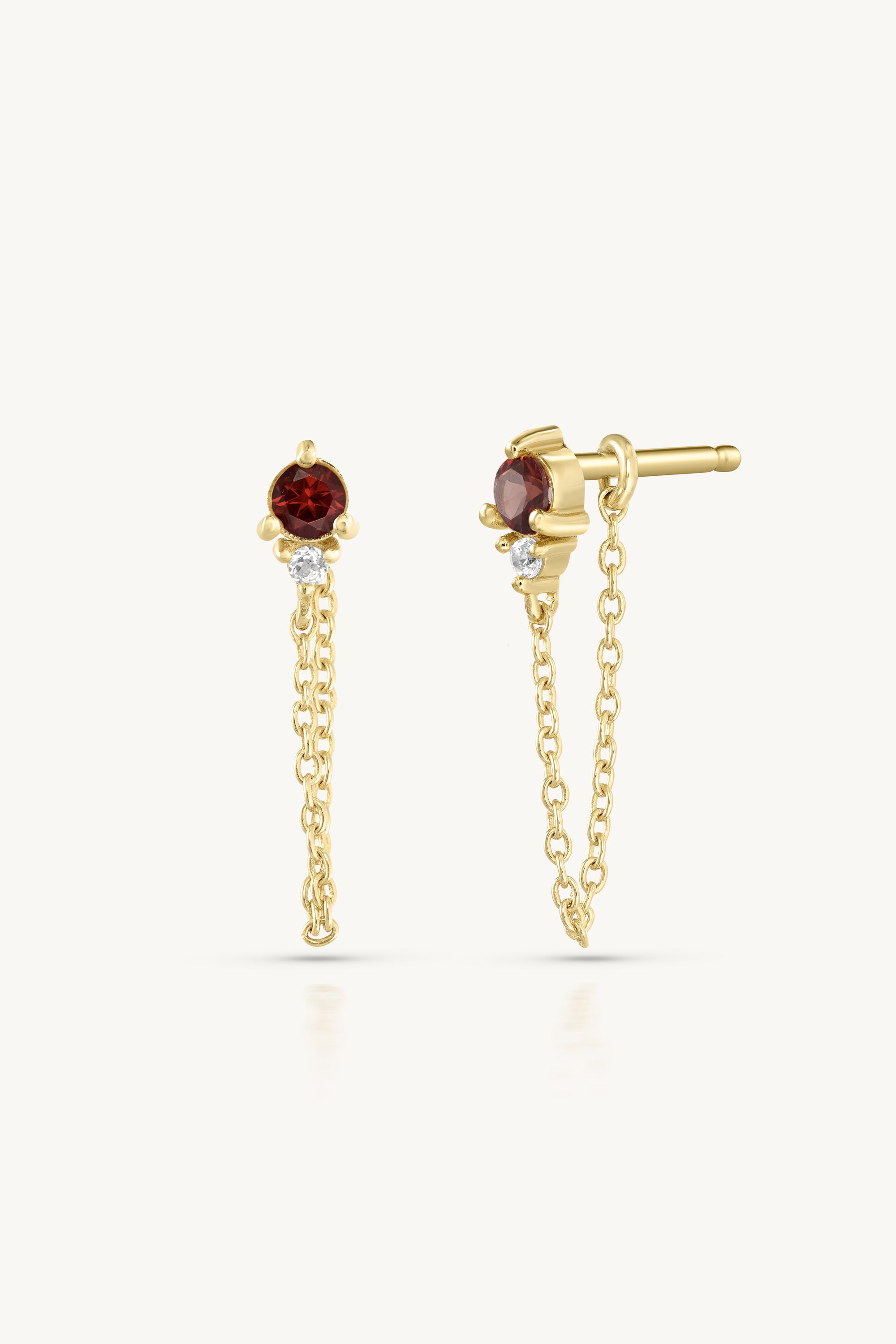 January Garnet Birthstone Gold Stud