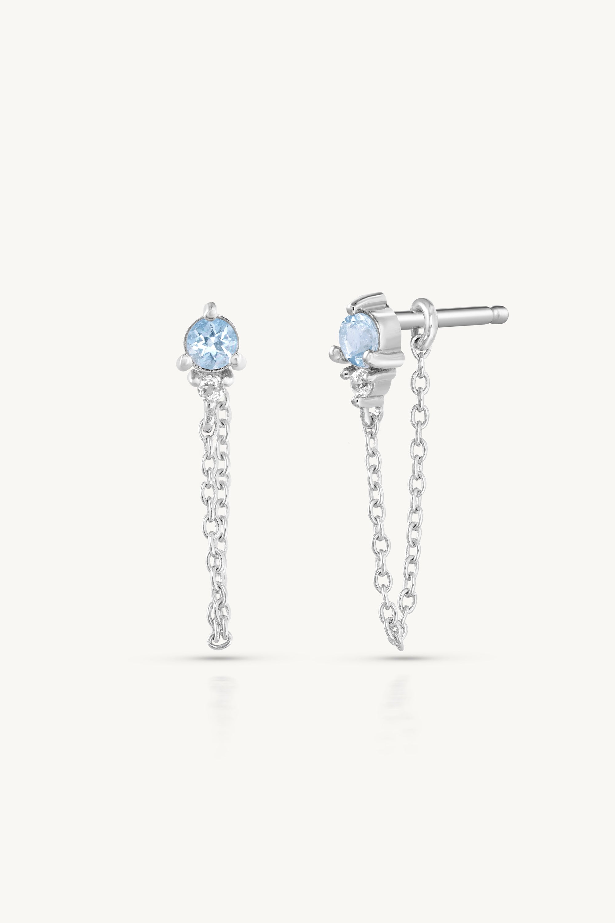 March Aquamarine Birthstone Silver Stud