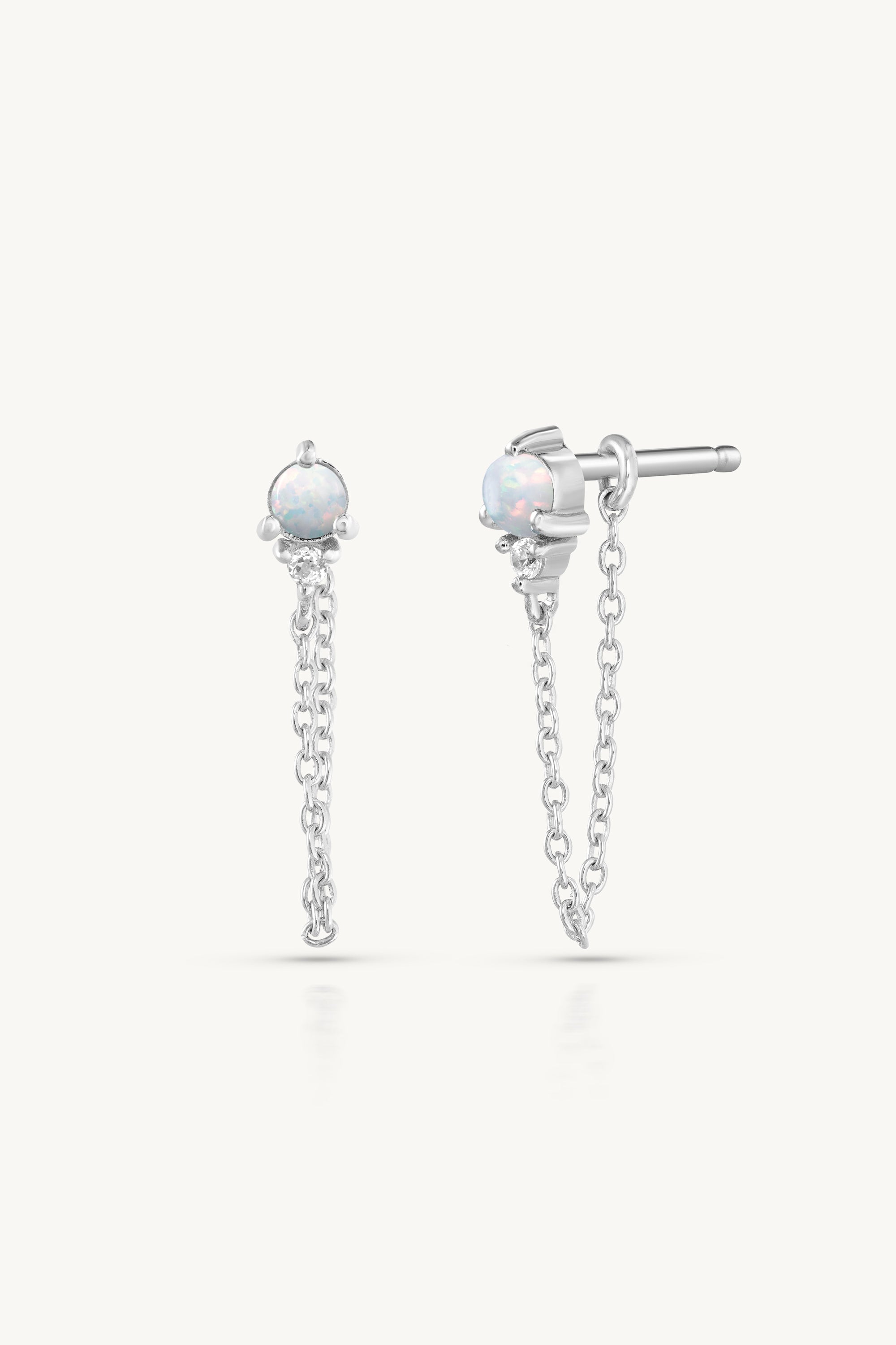 October Opal Birthstone Silver Stud