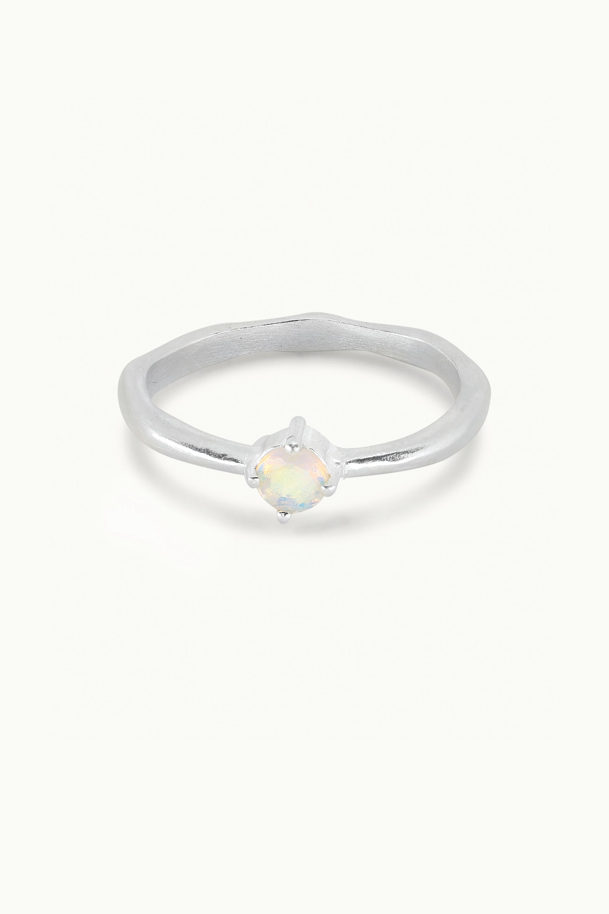 October Opal Silver Birthstone Ring