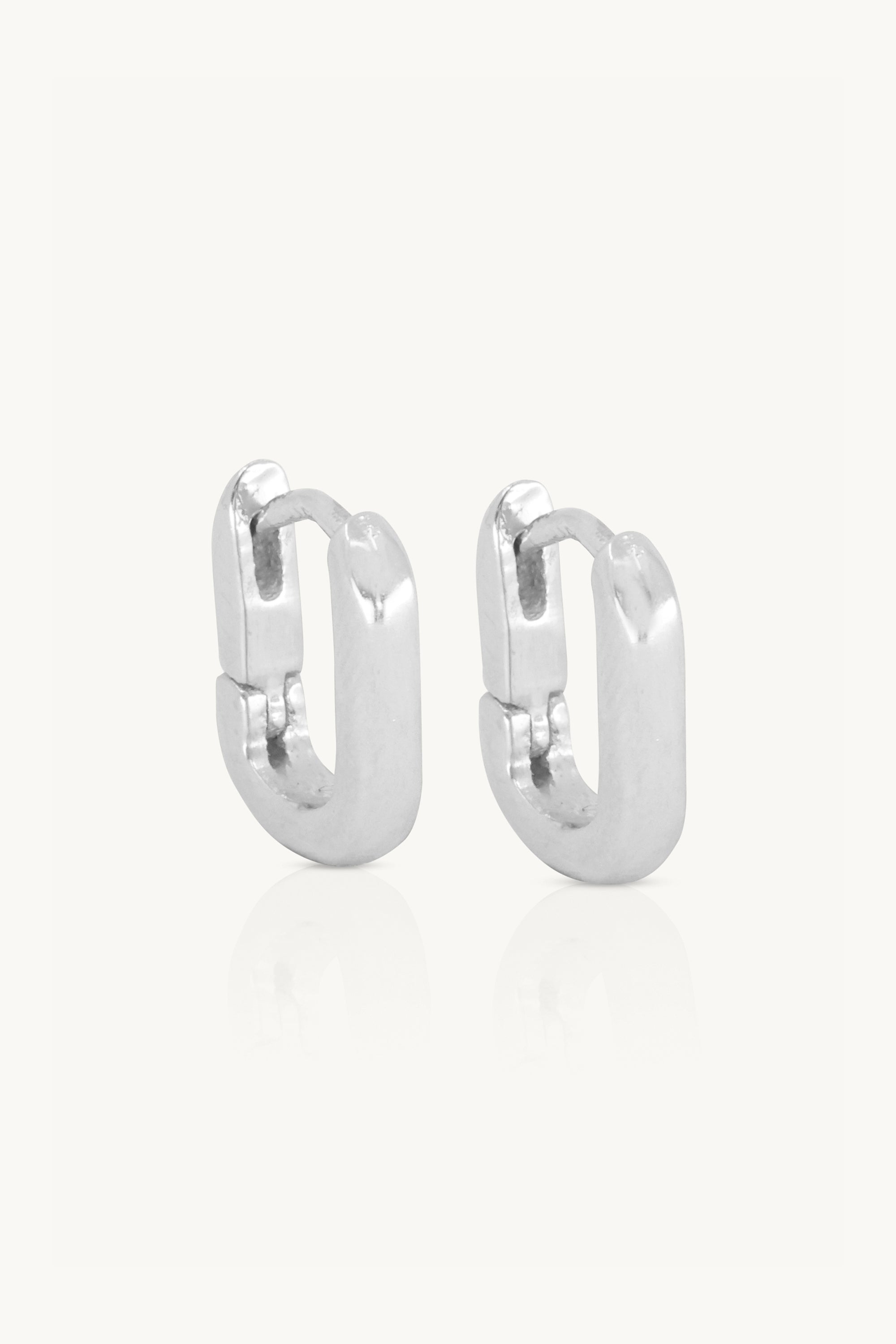 Paperclip Polished Silver Huggies - Small