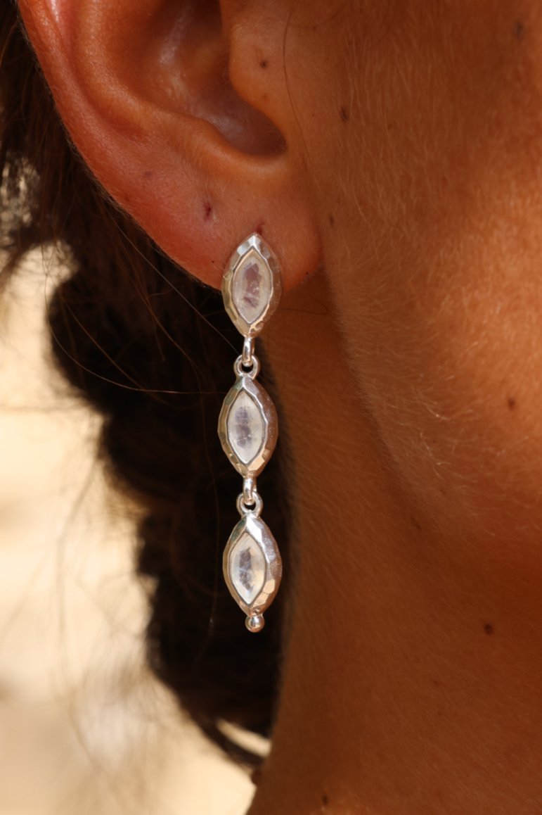 Isabella Marquise Moonstone Silver Earrings