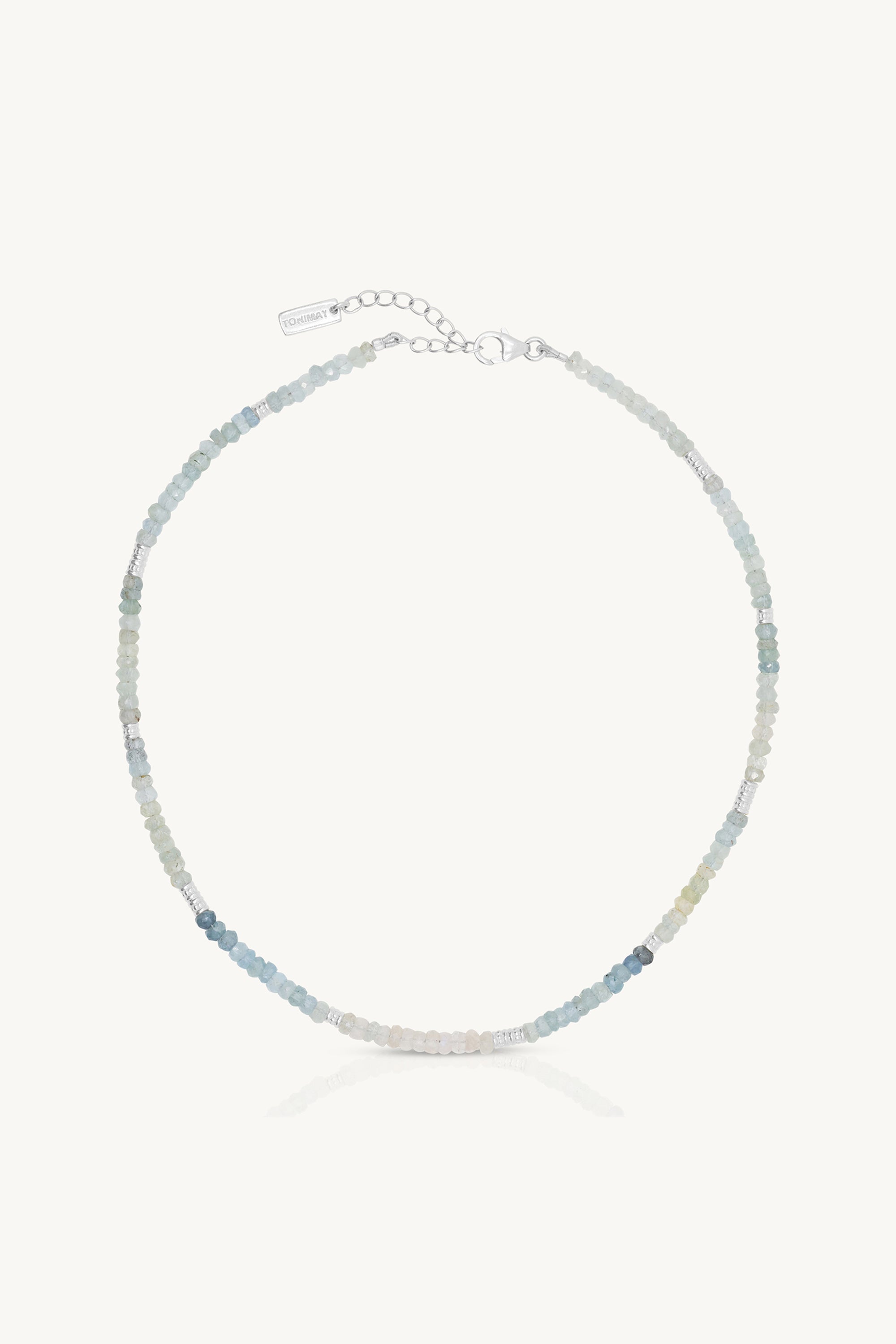 Aquamarine Silver Beaded Necklace