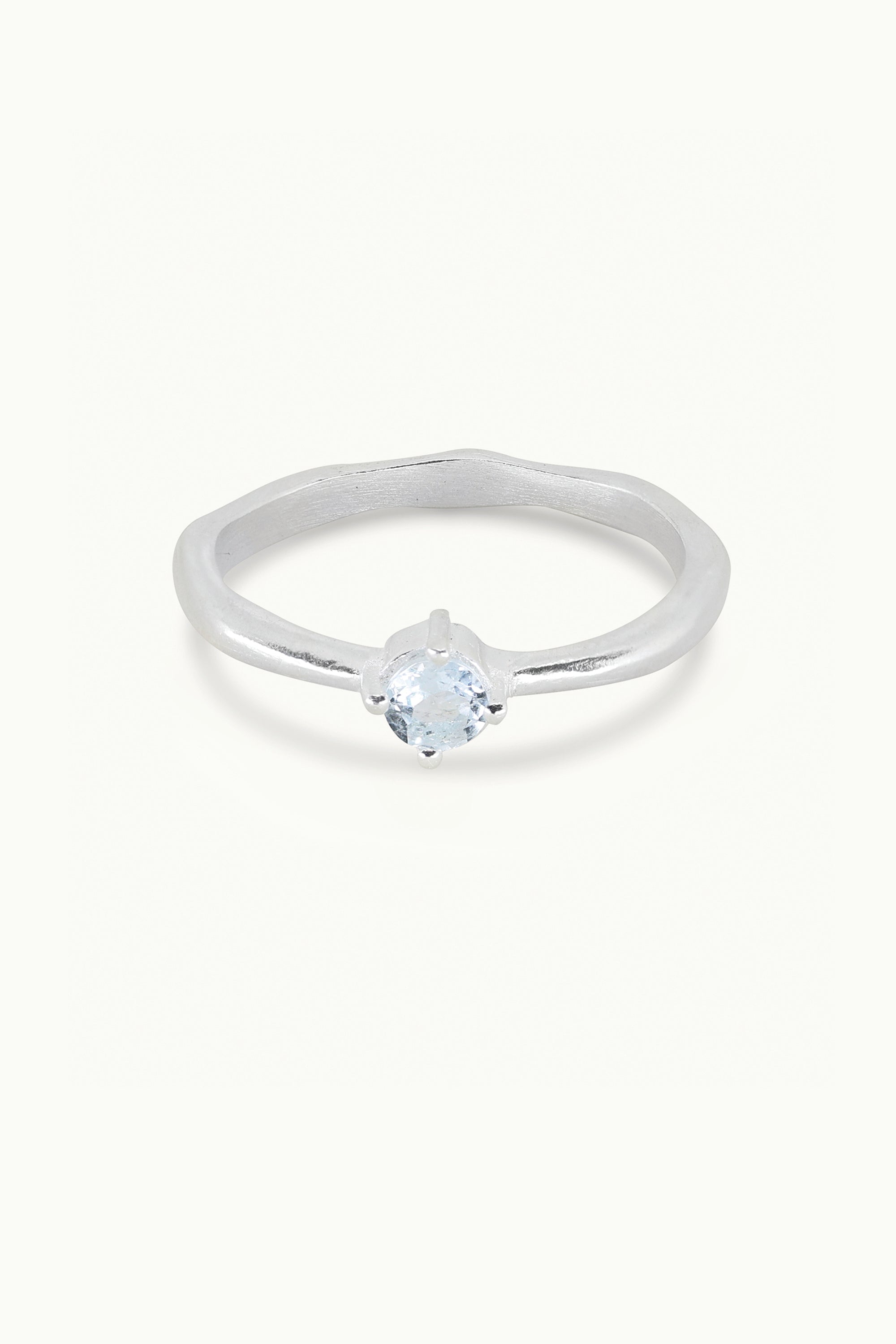 March Aquamarine Silver Birthstone Ring