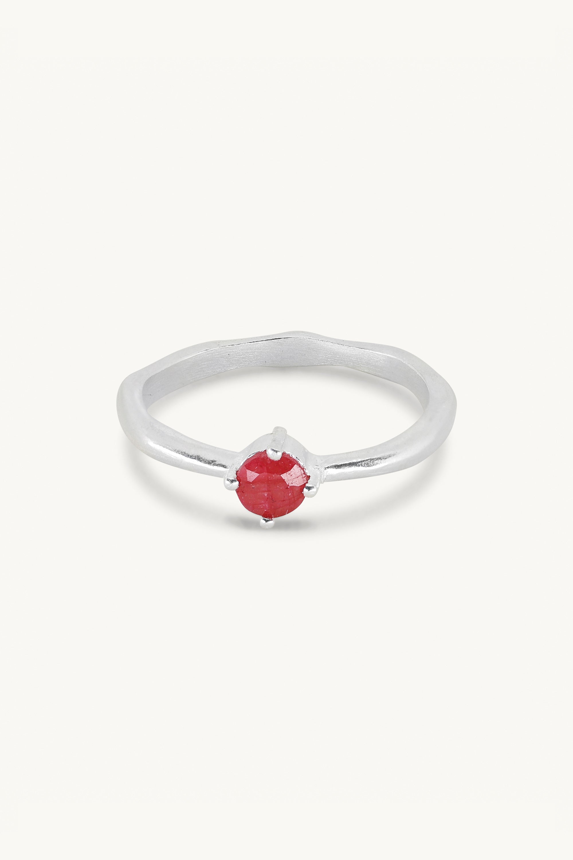 July Ruby Silver Birthstone Ring